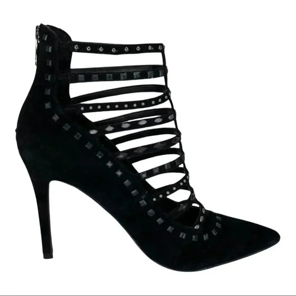 NWOB Fergie Aubree Black Suede Leather Womens Heels Size 10M - Picture 3 of 13